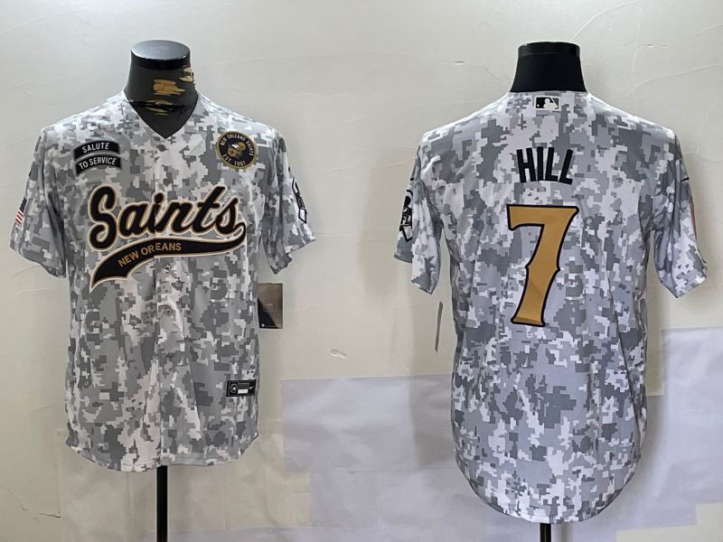 Men New Orleans Saints 7 Hill Nike Arctic Camo 2024 Salute to Service Limited NFL Jersey style 7